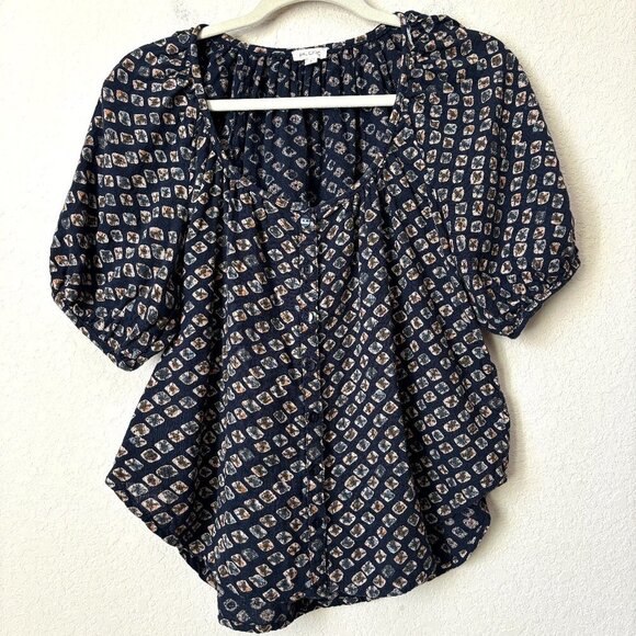 Anthropologie Pilcro Boho Printed Button Front Rounded Hem Blouse Top - Picture 1 of 11